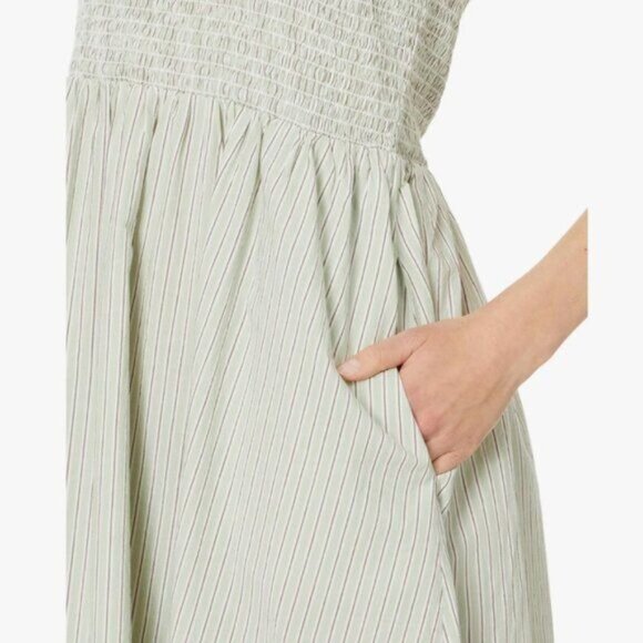 Madewell Selena Midi Dress Pistachio Green Stripe NWT XS Pockets Smocked - Picture 3 of 9